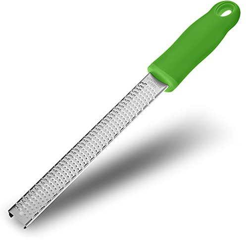 8-Inch Lemon Zester & Cheese Grater 18/8 Stainless Steel Citrus Zester for Lemon, Lime, Parmesan, Garlic & Ginger 8’’ Long Razor Sharp Blade, Ergonomic Non‑Slip Handle with Protective Cover, Green
