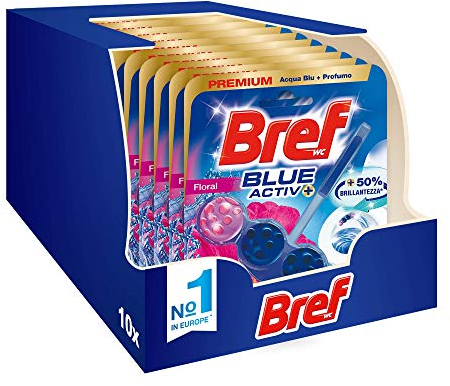 Bref Bref Wc Blue Activ+ Floral, Detergente Profumatore Wc In Pastiglie Igienizzante Bagno, Pulito, Fresco, Confezione Risparmio 10 Pezzi - 500 g