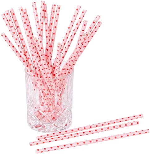Papierstrohhalme Dots 25 St. 100% Papier Einweg L:19,7cm biologisch abbaubare Trinkhalme, Farbe:rosa