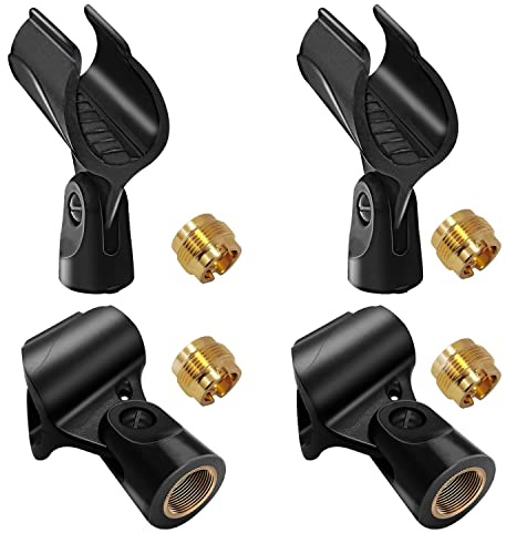Mictop Universal Microphone Clip Holder with 5/8 Male to 3/8 Female Screw Adapter Suitable for Handheld Microphones, 4 Pack