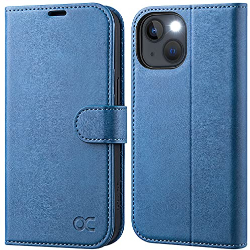 OCASE für iPhone 13 Hülle Handyhülle Premium PU Leder Hellblau | Kartenfach Magnetverschluss RFID Schutzhülle Klapphülle Handytasche Lederhülle Flip Case Cover Tasche Etui