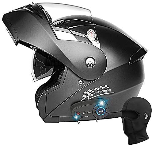 Bluetooth Modular Helmet Motorcycle Modular DOT/ECE Approved Full Face Integrated Flip up Dual Visor ​Anti Fog Sun Shield Built-In Dual-Speaker Bluetooth Headset for Men Women