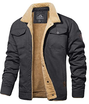 MAGCOMSEN Chaqueta de invierno para hombre, estilo militar, con forro polar, cortavientos, cuello térmico, chaquetas de combate, gris oscuro, XL
