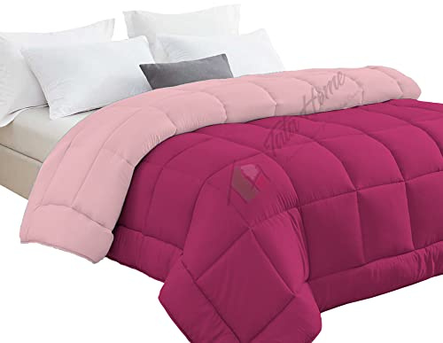 Tata Home Trapunta Invernale Tinta Unita Double Face Matrimoniale Imbottita 350 gr/mq Piumone Caldo Letto 2 Piazze 260x260 cm Bicolore Rosa Fucsia Mod. J