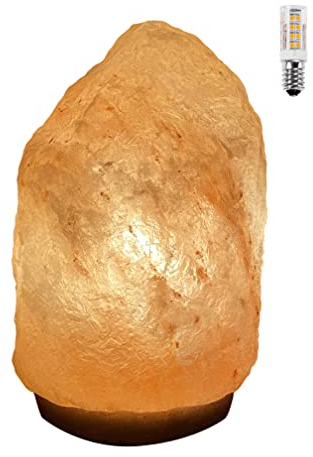 H HANSEL HOME Himalaya Salzlampe 1,5-2KG 100% natürliche aus der Salt Range Pakistan Holzsockel+ 1 LED-Glühbirne Europäischer Stecker