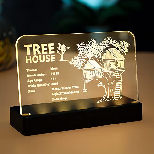Kyglaring Glowing Clear Acrylic Name Plate with Power Base Designed for Lego Ideas Tree House 21318 Building Set Sign Display