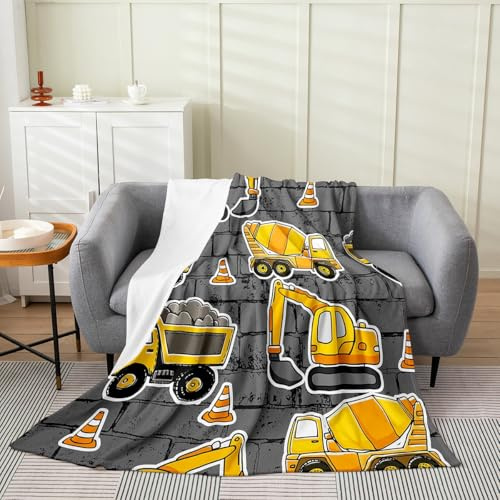 Erosebridal Couverture pelleteuse de dessin animé pour enfants, garçons et filles, tracteurs jaunes et gris, couverture pour bébé 76,2 x 101,6 cm, couverture en polaire pour canapé, lit, véhicule de