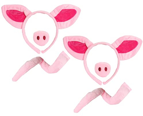 I LOVE FANCY DRESS Schweine-Kostüm-Zubehör-Set, rosa Schweineohren auf Stirnband, künstliche Schweinennase und Schweineschwanz, Einheitsgröße, 2 Stück