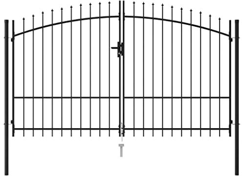 HOMIUSE Portail de clôture double battant avec pointes de lance en acier 3 x 2 m Noir Porte de jardin Clôture double fil Porte de jardin en métal Protection contre la corrosion 3 touches avec pointe