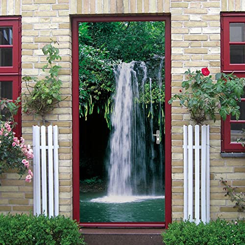 3D Türaufkleber Wasserfall-Ansicht Türposter 3D Türsticker Selbstklebend Tapete Wasserdichtes Abnehmbare Wohnzimmer Wandtattoos Vinyl Wandbild Wohnkultur B85 x H205cm