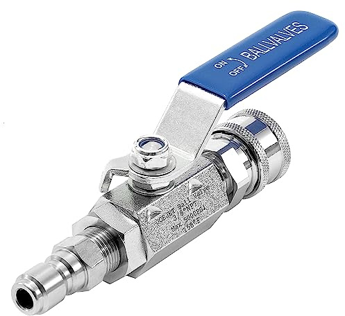 JOEJET Ball Valve Pressure Washer, 3/8 Quick Connect, 5000 PSI | Shut Off Valve for Power Washer Hose with Widened Handle, Stainless Steel
