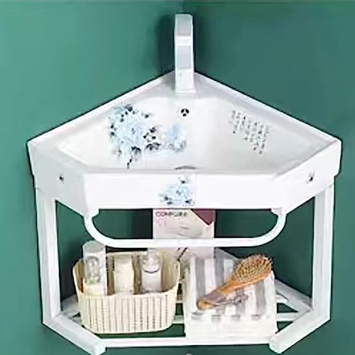 Wandwaschbecken Keramik Eck Waschbecken Handwaschbecken Mini Hänge-Waschbecken Badezimmermöbel Waschtisch-Set Mit Nano-Beschichtung Mit Armaturloch Handwaschbecken In Weiß ( Color : Clear flower , Siz