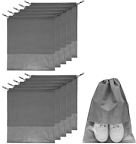 10-Teilige Reise-Schuhtasche,Schuhüberzug,32 x 44 cm,Schuh-Aufbewahrungstaschen mit Transparentem Fenster für Alltag und Reisen (Grau)