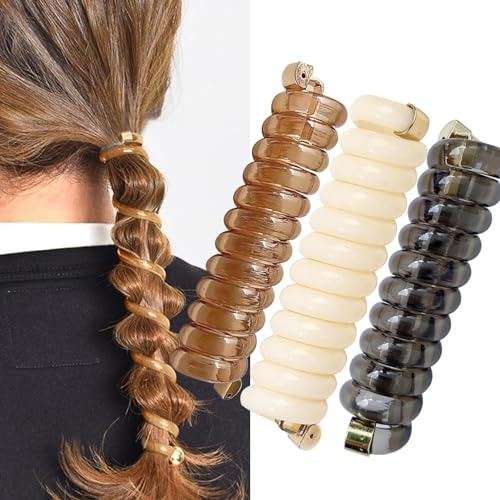 Spiral Hair Tie Braid Ponytail Band Stylish Phone Cord Hair Coils No Crease Ponytail Holders for Women Girls Long Curly Pony Tail