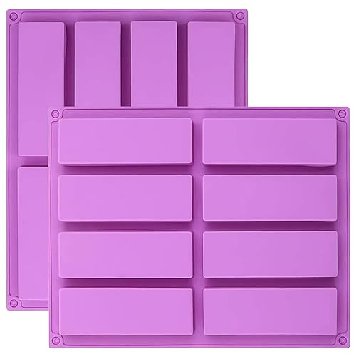 YXHZVON 2 Stück Müsliriegelform Silikon, Rechteckige Silikonformen, 8 Mulden Silikon Backform für Schokolade, Trüffel, Brotbrot, Muffin, Brownie, bpa Frei (Lila)
