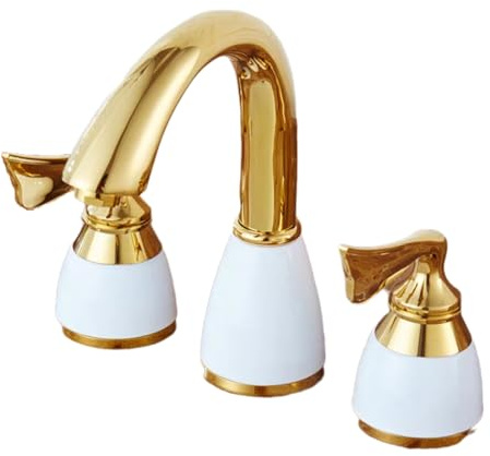 Waschbecken Armatur Vollkupfer-Wasserhahn Warm- Und Kaltwasserhahn Gold Retro-Dreiloch-Waschtischarmatur Badewannenarmatur Gold