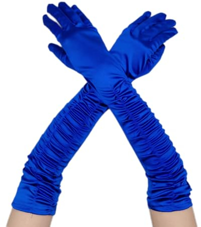 Wambere Damen Lang Handschuhe Satinhandschuhe Abendhandschuhe Opernhandschuhe Sexy Hochzeitshandschuhe für Mädchen Frauen Halloween Karneval Cosplay Teeparty Maskeradeparty Party Kostüm,Blau