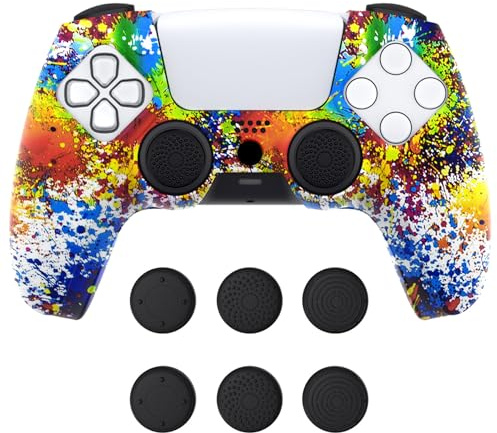 playvital Cover Controller per ps5,Custodia Protettiva Skin Silicone Antiscivolo per ps5 Joystick&6 Copri Levette Analogiche-Compatibile con Base di Ricarica-Spruzzi di Inchiostro Colorati