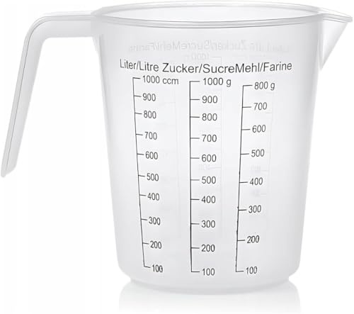 PARENCE.- Dispenser in plastica 1L - Misurazione precisa, grande capacità 1000ML, impugnatura ergonomica - nero graduazione/cucina