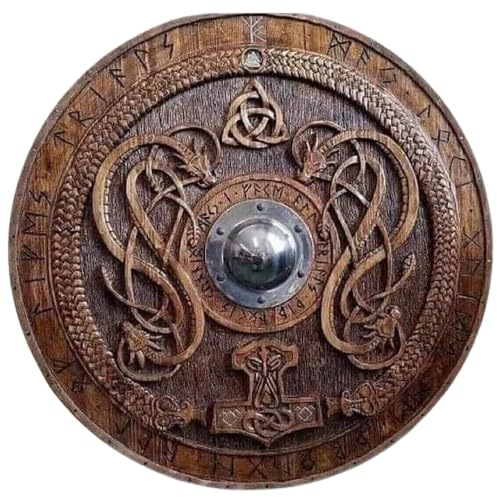 Mittelalterlicher Ritter Holz Rüstung Schild Wikinger Holzschnitzerei Rund Schild Battle Warrior Shield LARP Armor Shield Halloween