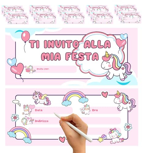 hOmty 25 Inviti compleanno bambina. Biglietti invito compleanno bambina. Biglietti festa compleanno a tema. (Unicorni)