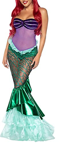Yoisdtxc Damen Meerjungfrau Schwanz Kostüm Prinzessin Pailletten Rüschen Langer Schwanz Maxirock für Halloween Cosplay Verkleidung (Ba Green, S)
