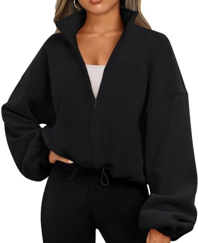 EUDOLAH Damen Reißverschluss Sweatshirt Langarm Fleece Schüttelvlies Pulli Outwear Jacken Herbst Winter Sweatjacke mit Kordelzug