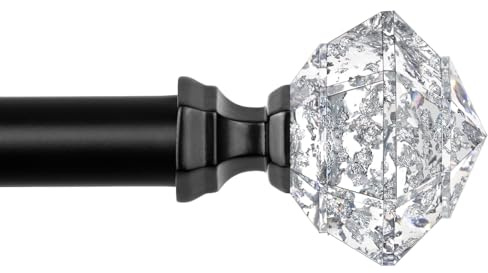 TONIAL Curtain Rods 32 to 58 Inch(2.6 to 4.8 ft), Telescoping Splicing 3/4 Single Rods for Windows 20 to 53 Inch(1.7 to 4.4 ft Decorative Drapery Rod with Translucent Diamond Finial, Black
