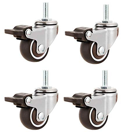 4 Möbelrollen 1 (25 mm) M6-Gewinde ｜ 1,5 M8-Schraube ｜ 2 (50 mm) M10-Schraube ｜ Leise drehbare Gummirollen Industriewagenräder mit Bremse for Hartholzbodenteppich – 200 kg ( Color : 4 Brakes , Size
