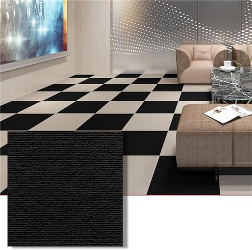 Hiseng Teppichfliesen Selbstklebend 30x30cm, Teppichfliesen Selbstliegend Rutschfeste Strapazierfähig Teppich Bodenbelag für Büro Wohnzimmer Schlafzimmer (20,Schwarz)
