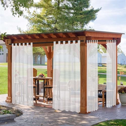 BESTORI Transparent Outdoor Vorhang mit Abnehmbaren Schlaufen Wetterfest Sonnenschutz Wasserdicht Voile Vorhänge für Balkon Pavillon Weiß Stabtasche, 183x132cm(H x B) 2 Stück