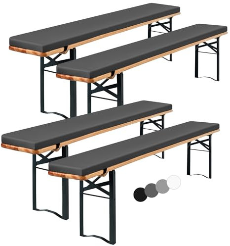 Showgeous 4er-Pack Bierbankauflage Gepolstert für Bierzeltgarnitur Bankauflage 220x25x2cm XL Waschbare Bierbankauflagen Gepolstert Auflage für Biertisch & Partyzeltgarnitur(Anthrazit,Wasserabweisend)