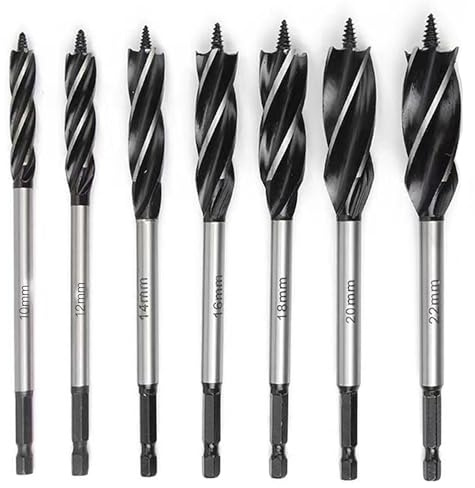 AGSYFFD 7 Stück Holzbohrer Bohrer Set，Holzbohrer Kohlenstoffreich Stahl Schnellschnitt，Mit 1/4 Zoll Sechskantschaft Holzarbeiten Schlangenbohrer inkl 10 mm, 12 mm, 14 mm, 16 mm, 18 mm, 20 mm, 22 mm
