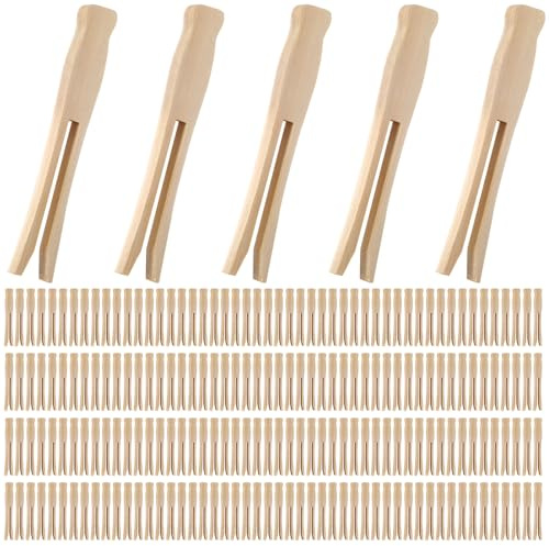 Zubebe 200 Pack Wooden Clothespins 4.3 Inch Vintage Dolly Clothes Pegs Wood Clips Old Fashioned Traditional Cloth Pin for Laundry Hanging Home Outdoor Clothesline Kitchen Travel(Classic)