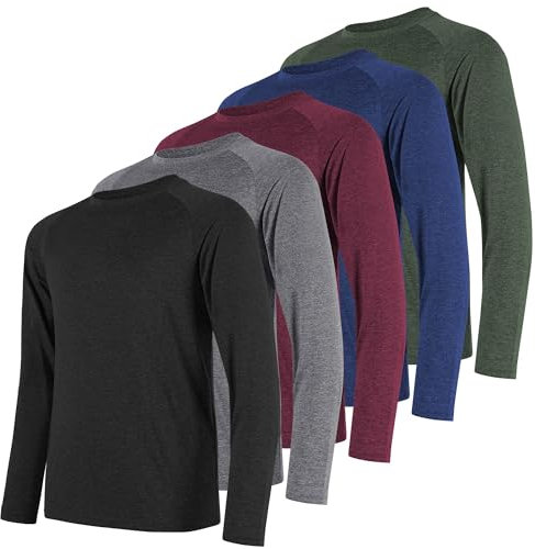 miijoory T-Shirt Manche Longue Homme Respirant Séchage Rapide,Tee Shirts de Sport pour Homme,Protection Solaire UV SPF50+ pour Fitness,Running et Entraînement(M, Lot de 5 pièces)