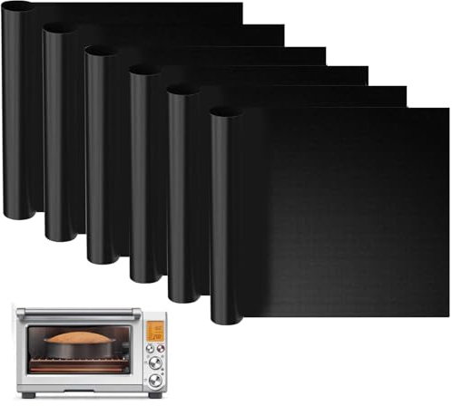 6 Pcs Oven Liners for Fan Assisted Ovens, Teflon Sheet, 33X40cm Baking Sheet, Oven Liner, Baking Sheets, Nonstick Reusable Barbecue Baking Mat Cooking Mats, for Electric Grill Gas Charcoal BBQ