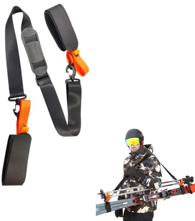 SUIXI Skitragegurt für Ski und Stöcke, Verstellbare rutschfeste Schultergurte, Skiträger für Stiefel und Skistöcke (1 Stück)