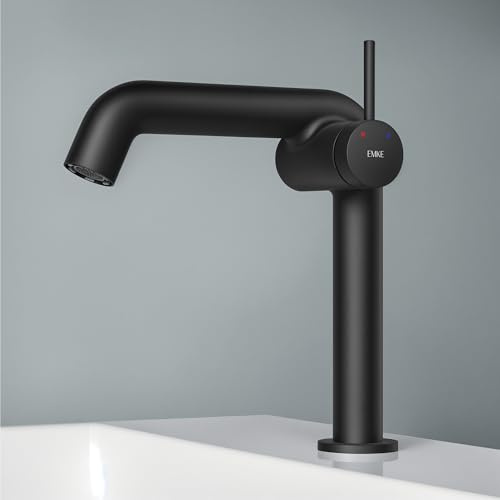 EMKE Wasserhahn Bad Schwarz Matt, 222 x 200 x 76 mm, Messing, Keramikkartusche, Badarmatur, Wasserhahn mit Luftsprudler, Waschtischarmatur, Mischbatterie Waschbecken-Armatur einfache Installation