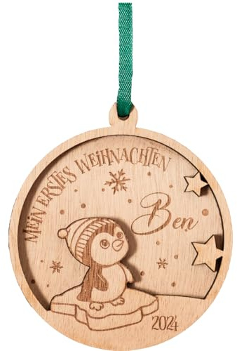 Mein erstes Weihnachten Anhänger personalisiert | Weihnachtskugel Pinguin | Weihnachtsanhänger | Weihnachtsdeko | Christbaumschmuck