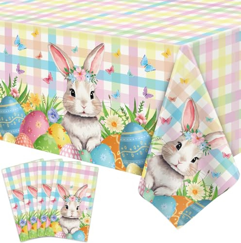 Confezione da 4 pezzi di coniglietto pasquale tovaglia primavera fiori coniglio tovaglia bufalo a quadri tovaglia primavera decorazione floreale picnic primavera accessori per feste pasquali 51 x 86
