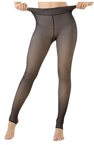 Collant Femme Hiver- Legging Collant Polaire Grande Taille Thermiques Faux Translucide en Peluche Doublure Confortable Pas Cher Grande Taille Fleece Tights pour Sport Exercice De La Vie Quotidienne