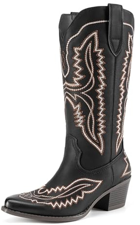 Athlefit Cowboy Boots for Women Cowgirl MId Calf Brown Block Boots Size 6.5