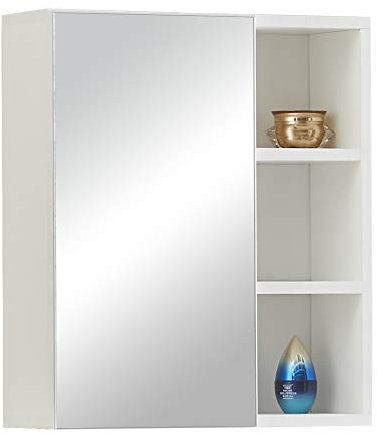 ZBAOLTO Spiegelschrank Bad, Badezimmer Spiegel Schrank mit Viel Stauraum, 1 Tür & 5 Regalen, Verstellbare Ablagen, Kompakter Badezimmerschrank Weiß 45x17x52cm