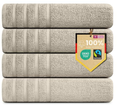 B!HOME 4er Set Premium Duschtücher [100% Baumwolle] 70x140 cm, grau/beige