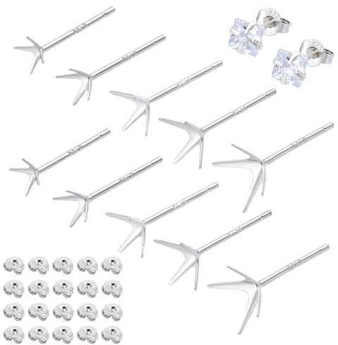 PH PandaHall 10 Paar 5 Stile 925 Ohrstecker Aus Sterlingsilber Ohrstecker Mit 4 Krappen Ohrringrohlinge Krappenfassungen Für Die Herstellung von Ohrsteckern Mit Edelsteinen
