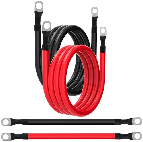 TUELETFU 4 AWG Battery Cable 4 Gauge Battery Cables 4AWG Battery Power Inverter Wires Cables with 3/8 inch Lugs for Solar Systems, RVs, Campers, Travel Trailers, Cars (1FT + 6FT)