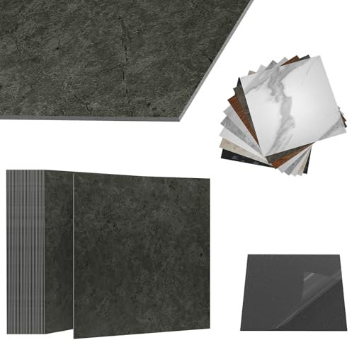 ACXIN Pavimento in PVC autoadesivo con effetto piastrelle, piastrelle adesive per pavimento, impermeabile, per cucina, bagno, soggiorno (effetto pietra antracite, 2,5 m², confezione: 27 piastrelle)