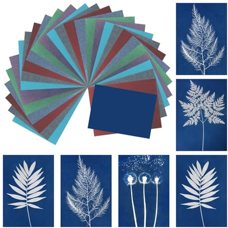 QUARKZMAN 36 Blatt Zyanotyp-Papier Farbiges Bastelpapier 10,5x7,4 cm A7 | Sonnendruckpapier-Set, Hochsensibles Sonnenpapier, Für Erwachsene DIY-Projekt Kunst