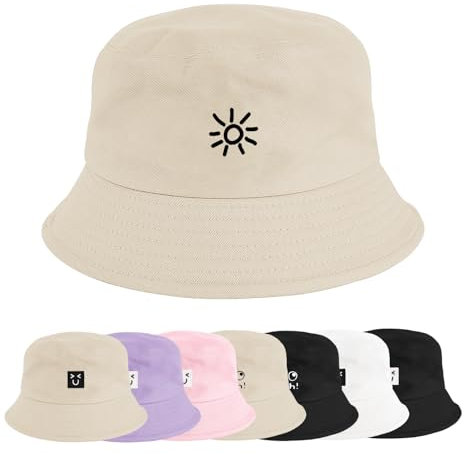Xnova Fischerhut Bucket Hat Damen Herren Bunt, Druck Mütze Strand-Sonnenhut Anglerhut Sonnenschutz Baumwoll Sommerhut Fischerhüte Freizeithut Unisex Outdoor Hüte (Sonne-Beige, 56-58cm)