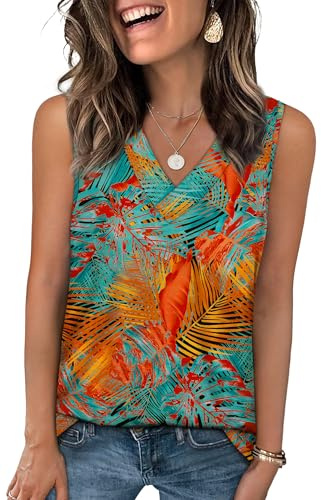 WIHOLL Vests for Women Summer Tops Ladies V Neck Sleeveless Tank Top Basic Casual Loose Fit Size 10-12 A Floral02